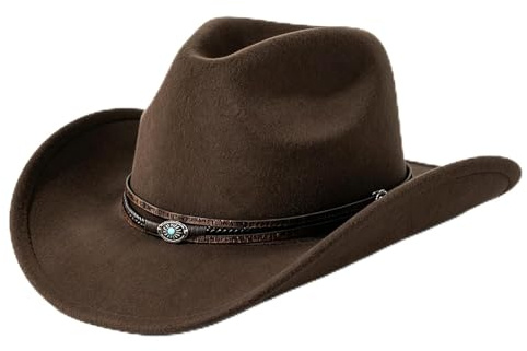 SIGONE Unisex Cowboy-Filzhut in Kaffebraun im Westernstil, Außenhut mit Breitem Rand, Verstellbarem Rückenband, Klassischer Cowboyhut für Männer und Frauen für Outdoor-Aktivitäten