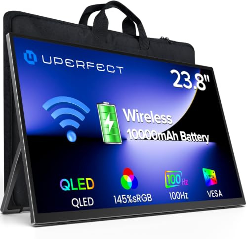 UPERFECT Monitor Portátil Inalámbrico 23,8 100Hz Batería 10000mAh | Pantalla QLED 145%sRGB FHD con Soporte, Bolsa & VESA, Gran Segunda Pantalla para Laptop, PC, Consolas de Juego