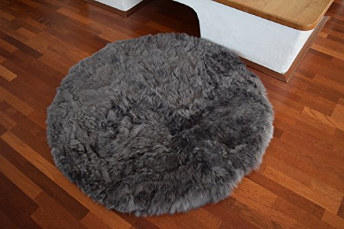 Naturasan Lammfell-Teppich, Designer Hochflor, Langflor, Retro, Flokati Style Schaffellteppich, Fellteppich Grau, Durchmesser 120 cm