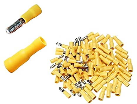 Shentian Kabelschuhe x 100 - Rundstecker Gelb x50 / Rundsteckhülsen Gelb x50 - Quetschverbinder, Isolierte - Für Kfz, Elektronik und Hobby