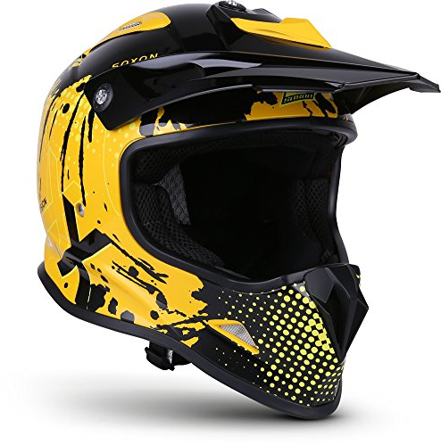 Soxon® SKC-33 „Fusion Yellow“ · Kinder Cross-Helm · Motorrad-Helm MX Cross-Helm MTB BMX Cross-Bike Downhill Off-Road Enduro-Helm · ECE 22.05 Schnellverschluss SlimShell Tasche XS (51-52cm)