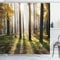 ABAKUHAUS Natur Duschvorhang, Wald Blätter am Sonnenaufgang, Stoffliches Gewebe Badezimmerdekorationsset mit Haken, 175 x 220 cm, Gelb Grün Braun
