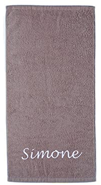 S< XXL Strandtuch personalisiert - 100x200 - Saunatuch - 100% Baumwolle - Stickerei - Strandtuch mit Name Bestickt (Taupe)