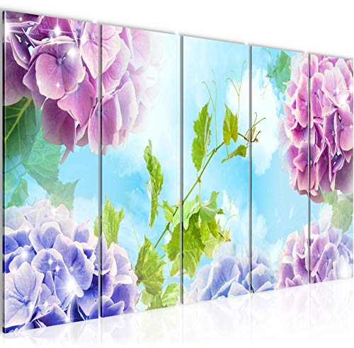 Runa Art Bild Blumen Hortensien Wandbilder auf Vlies Leinwand 5 Teilig Wanddekoration Wohnzimmer Schlafzimmer 017556c