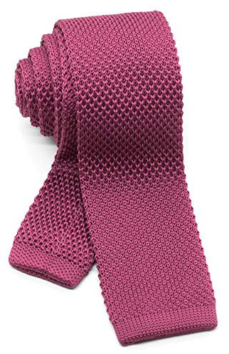WANDM Herren-Krawatte, schmal, quadratisch, Breite 5,6 cm, waschbar, einfarbig, in Geschenkbox, Bordeaux-Rosa