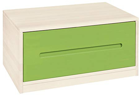 BioKinder Lina Sideboard Bettkasten Kommode mit Schublade aus Massivholz Kiefer 120 x 55 x 40 cm weiß lasiert, Schublade grün lasiert