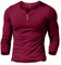 Mens Long Sleeve Muscle Slim Fitted Cotton Henley T-Shirt with Buttons Wine Red M