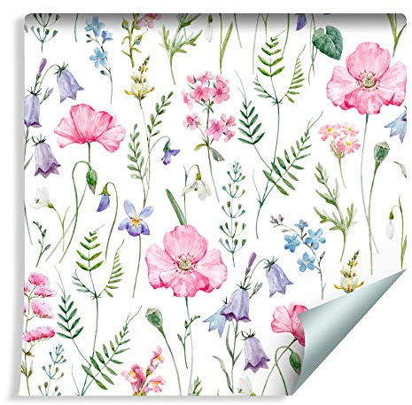 Muralo Tapete sanfte Blumen mit Aquarell gemalt Vlies Pflanzenwelt Blätter Blumenstrauß - 185254369