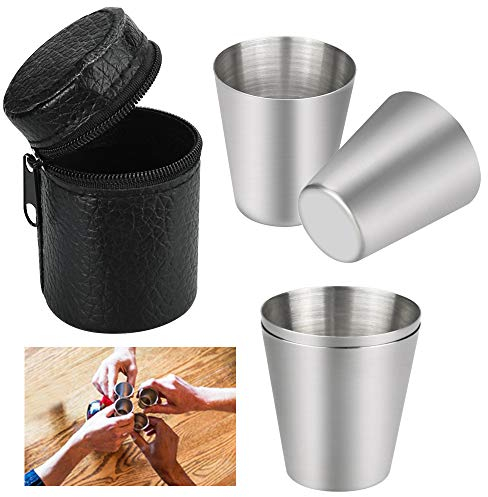 PERFETSELL 4 pièces en acier inoxydable tasse 30 ml petite tasse en acier inoxydable liqueur schnapps tasse empilable tasse à boire flacon de hanche tasse camping verres à liqueur portable tasse en