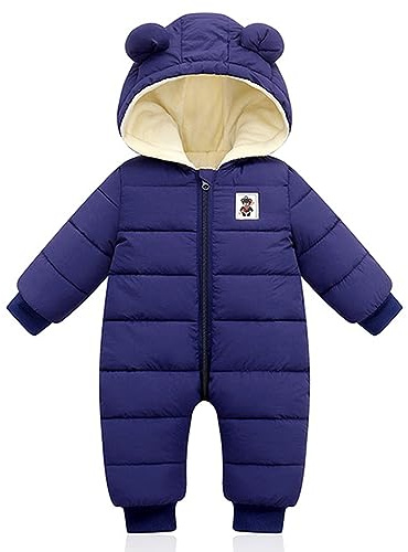 Baby Winter Overall mit Kapuze, Strampler Schneeanzug Jungen Mädchen Langarm Jumpsuit Warm Outfits Geschenk 0-12 Monate
