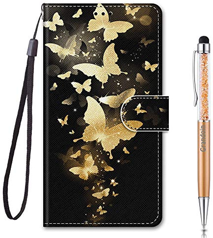 Grandoin Coque pour Xiaomi Redmi 8, Mode Créatif Effet Bookstyle Désign Étui de Protection Housse en PU Cuir avec TPU Silicone Souple Phone Case pour Redmi 8 (Papillon Jaune)