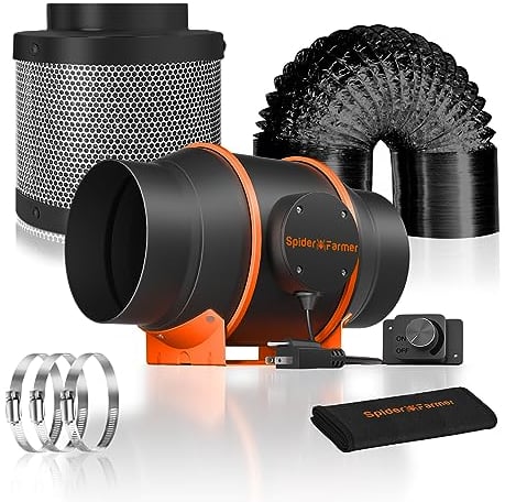 Spider Farmer 15.2 cm Inline Fan Carbon Filter Air Ducting Kit, Exhaust Fan with Speed Control Hydroponics Grow Tent Ventilation Kit for Heating Cooling Booster, Grow Tents, Hydroponics