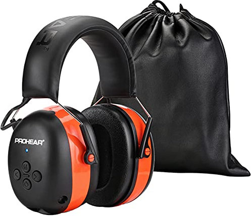 PROHEAR 037 Wireless Bluetooth Ear Defenders, Rechargeable Hands-Free Calling Headset, Safety Earmuffs for Lawn Mowing, Hearing Protector for Woodworking, Ideal for Carpenter, Gardener (Orange)