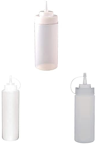 Vogue Clear Wide Neck Squeeze Sauce Bottle 32oz Food Ketchup Mustard Dispenser with Vogue K163 Vogue Squeeze Sauce Bottle, 24 oz., Clear and Vogue 12905 K657 Clear Squeeze Sauce Bottle, 12 oz.- White