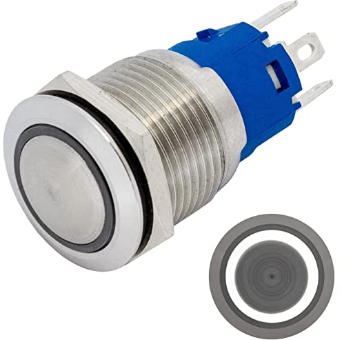 Lumonic Edelstahl Druckschalter gewölbt 19mm Durchmesser I Mit einer Ring LED in Kalt-Weiß Maße: 2,8x0,5mm Pin s 250V 3A I Vandalismussicher nach dem