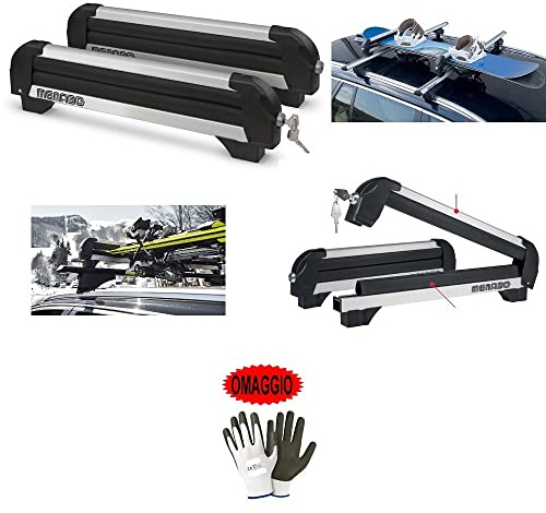 Kompatibel mit Skiträger aus Aluminium für Dachträger Autodach mit 4 Paar Ski oder 2 Snowboards Skiträger zugelassen Menabo