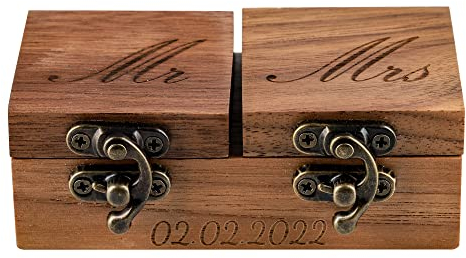 FROgwWEKsinRQ Personalisierte Ringschachtel Hochzeit Ringbox Holz Rustikale Ringschatulle Gravierter Name und Datum Holz Ring Box für Hochzeitszeremonie Vorschlag Verlobung