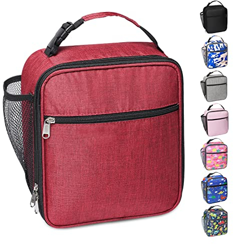 Apuucse Portable Insulated Lunch Bag with Side Mesh Pocket for Adults/Kids/Men/Women,Water-Resistant Leakproof Soft Cooler Bag Durable Thermal Lunch Box for Work/School/Picnic/Outdoor(Red)