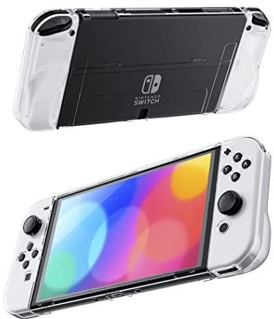 RHOTALL Klare Schutzhülle Kompatibel mit Nintendo Switch OLED, Dockable Hartschale für Switch OLED Konsole, Soft Cover mit Komfortabler Griff-Design für Joycon Controller
