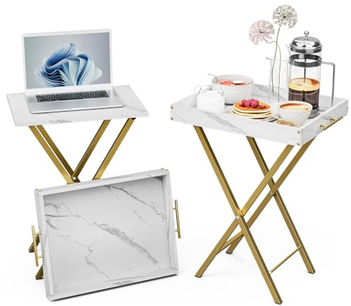HMFOR Folding TV Tray Tables, Set of 2 Side Table for Small Place, Snack Eating Tables at Couch, Folding Tables with Removable Serving Tray, Portable End Table Easy Assembly