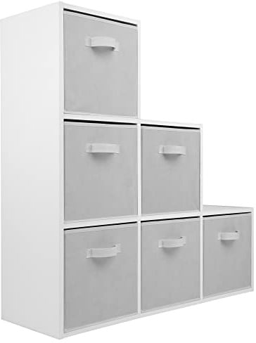 Charles Jacobs White 3 Level 6 Cube Shelving Unit + 6 White Fabric Storage Drawers