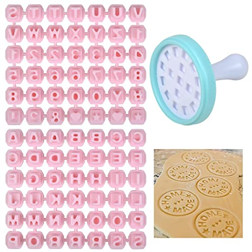 Yasmous Sello de galletas con número del alfabeto, 84 sellos de prensa de galletas personalizados, número de galleta, símbolo de letra, sello para decoración personalizada de galletas y fondant