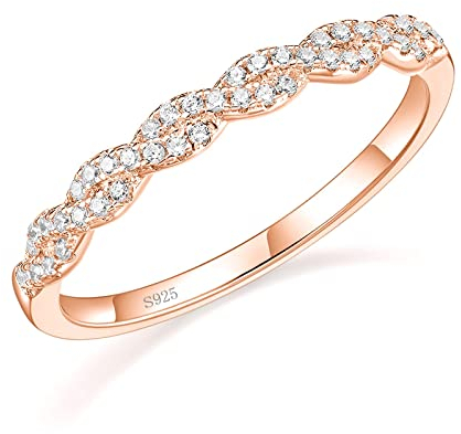 Titaniumcentral Damen Vorsteckring 925 Silber Rosegold Gold Halb Eternity Ringe Schmal Verdreht Zirkonia Verlobungsring (Rosegold,58 (18.5))