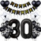 Luftballon Dekoration für 30. Geburtstag - Schwarz & Silber, Black and White Party Deko für Frauen & Männer