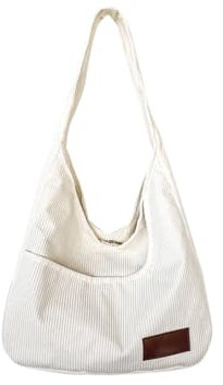 Ulisty Damen Cord Breiter Gurt Hobo Tasche Schultasche Shopper Handtasche Lässig Unterarmtasche Weiß