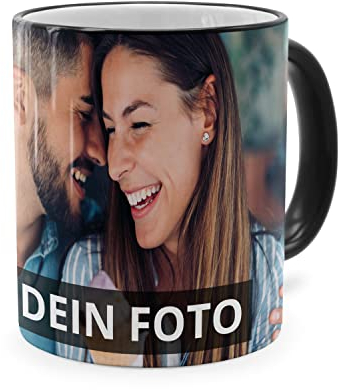 PhotoFancy® - Fototasse vollflächig Bedruckt - Personalisierte Panorama-Tasse mit eigenem Foto selbst gestalten - Schwarz