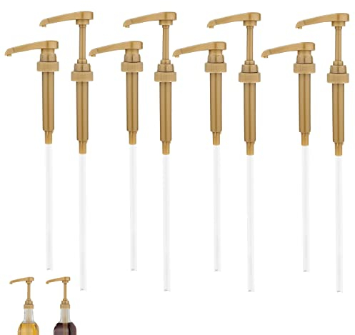 Lot de 8 Pompe à Sirop à Café, Convient à la Plupart des Bouteilles de Sirop de 750 Ml, Coffee Syrup Pump Distributeur Sirop Pompe pour Café Maison Bouteille de Sirop à Café, Ne Coule Pas (Doré)