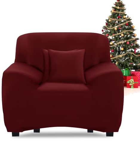 FIGOOO Sofabezug 1 Sitzer Stretch Sofabezüge mit Armlehnen Spandex Couchbezug Modern Anti-Rutsch Waschbar Sofa Protection Cover Schonbezug Couch(1-Sitzer,Weinrot)