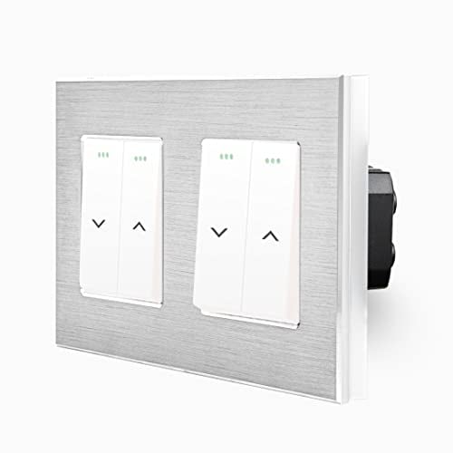 Luxus-Time Wipp Schuko zweifach Rollladenschalter Schalter für Jalousie Markiese Rollladen Hoch/Runter inkls. Design Aluminium Rahmen 2 Fach Einbau Kippschalter Unterputzdose weiß