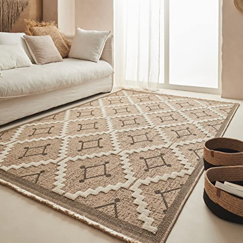 Nazar Teppich, Wohnzimmer, Natur, Jute-Optik, meliertes Muster, modernes Boho-Stil, Teppich für Wohnzimmer, Schlafzimmer, Terrasse, Außenbereich, Naturfarbe (9041 Schwarz, 120 x 170 cm)
