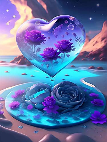DIY Diamant Maler Set, 5D Diamond Painting, Diamant Painting Bilder Mosaikherstellung für Erwachsene Runder Diamond Art für Home Wall Décor 30X40cm Meer der Liebe Rosen
