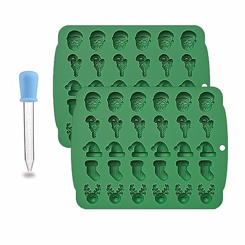 2 Weihnachten Schokoladenformen Silikon 6 Muster Pralinenform Weihnachten Silikon,Weihnachten Schokolade Form,Non Stick 3D-Schokoladenform für Weihnachten Pralinen Süßigkeit Gelee Schokolade (Grüner)
