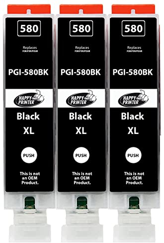 Happy Printer 3 Druckerpatronen kompatibel mit Canon PGI-580 PGBK für Pixma TR7500 TR7550 TR8500 TR8550 TS6100 TS6150 TS6151 TS6300 TS6350 TS8100 TS8150 TS8151 TS8152 TS8350 TS9150