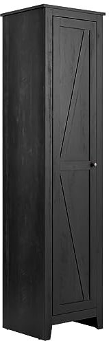 Multigot Tall Storage Cabinet, Freestanding Slim Floor Cupboard with 4 Shelves & Single Door, Modern Storage Organizer Unit for Bathroom Living Room Bedroom (Black)