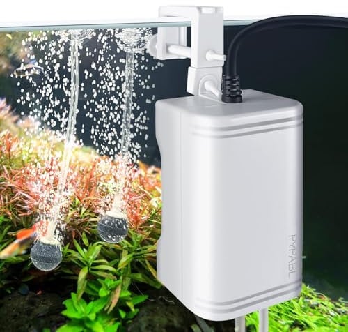 PYPABL Mini Aquarium Air Pump, Fish Tank Hanging Oxygen Pump, Ultra Quiet Aquarium Bubbler for up to 230L Fish Tank (2 Outlets)