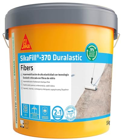 SIKA - Impermeabilización reforzada con fibra - SikaFill 370 Fibers - Blanco -Pintura acrílica con fibras de vidrio para impermabilización de cubiertas y terrazas visitables - Puenteo de fisuras - 5kg