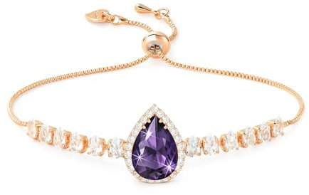 Linawe Amethyst Purple Crystal Bracelets for Women Trendy, Imitation Diamond Rhinestone Birthstone Moissanite Charm Rose Gold Chain Bracelet Set, Prom Wedding Preppy Cute Jewellery