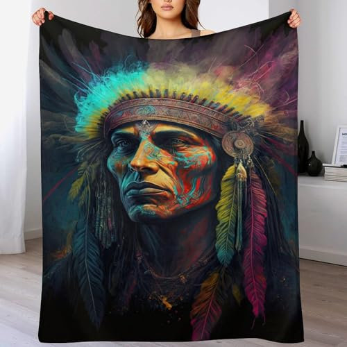 Indianer Decke Kuscheldecken Couchdecke, Übergroße Warme Super Weiche Decke, Schlafdecke Tagesdecke Flauschige Decke (100×130cm)