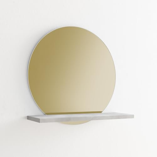ARHome Miroir Rond Bronze' avec étagère, 60 x 60 x 22 cm, Ciment Clair, Miroir avec étagère, fabriqué en Italie