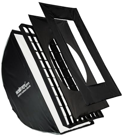 Walimex pro Studio Softbox 60 x 90 cm, Giratorio 360°, fácil Montaje Gracias a la función de la sombrilla, Incluye Rejilla, máscaras, Adaptador Bowens y Bolsa de Transporte, Ideal para fotografía de