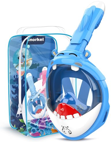 Dancial Maschera da snorkeling per bambini, 180° HD, anti-appannamento e anti-perdita, maschera integrale per bambini, maschera subacquea, maschera subacquea, set per bambini 4-12 anni