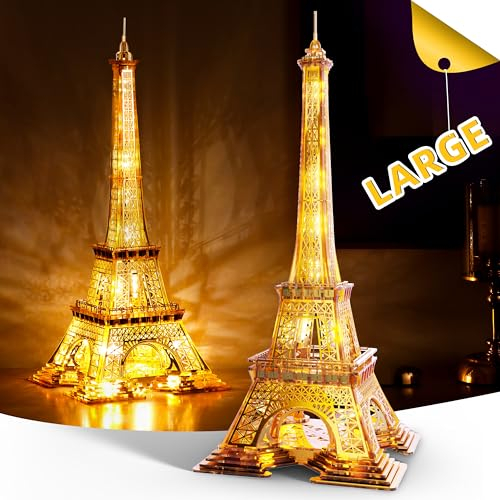 GalaSpark 21 Zoll 3D-Puzzle, Acryl und Metall, LED-Eiffelturm-Modellbausatz, Heimdekoration, Wahrzeichen von Paris, Atmosphäre, Nachtlicht für Erwachsene und Kinder, Geschenk, 201 Teile (Gold)