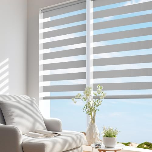 Doppelrollo Klemmfix ohne Bohren B50 x H150cm(Stoffbreite 46cm) Grau, Rollos für Fenster ohne Bohren, Klemmrollos mit Lichtdurchlässig & Verdunkelnd, Fensterrollo Innen Sonnenschutz Rollo