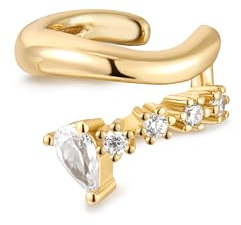 ANIA HAIE offene Damen Ohrring-Klemme MISS TWINKLE aus 925 Sterling Silber 14k vergoldet, besetzt mit 5 Zirkonia, Größe 8,5mm, inkl. Geschenkverpackung