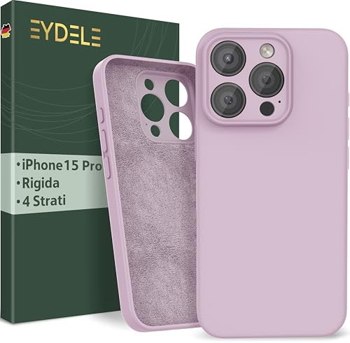 EYDELE Quadruple Protection pour iPhone 15 Pro - Case Rigide | Doublure Microfibre | Revêtement Silicone & Anti Traces de Doigts - Cover Rose poudré