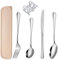 Set Posate da Viaggio Portatili, Set di 6 Pezzi Riutilizzabili in Acciaio Inox Forchette, Cucchiai E Coltello con Custodia per Campeggio, Scuola e Lavoro (Beige)